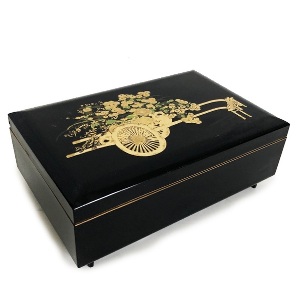 Otagiri Music Box Jewelry Box Lacquer Flower Cart Vintage Trinket Box - Picture 1 of 7